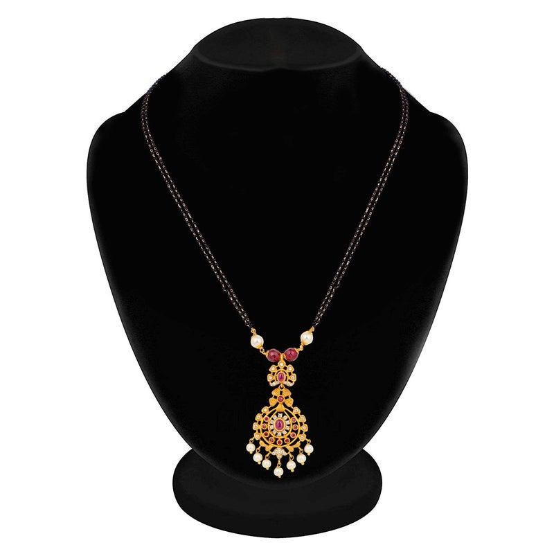 Aheli Classy Stone Beads Studded Handcrafted Indian Traditional Wedding Mangalsutra Necklace Set with Black Beaded Chain Ethnic Fashion Daily Wear Jewelry Gift for Women - Image 3